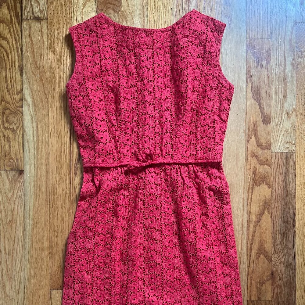 Vintage crochet coral red dress